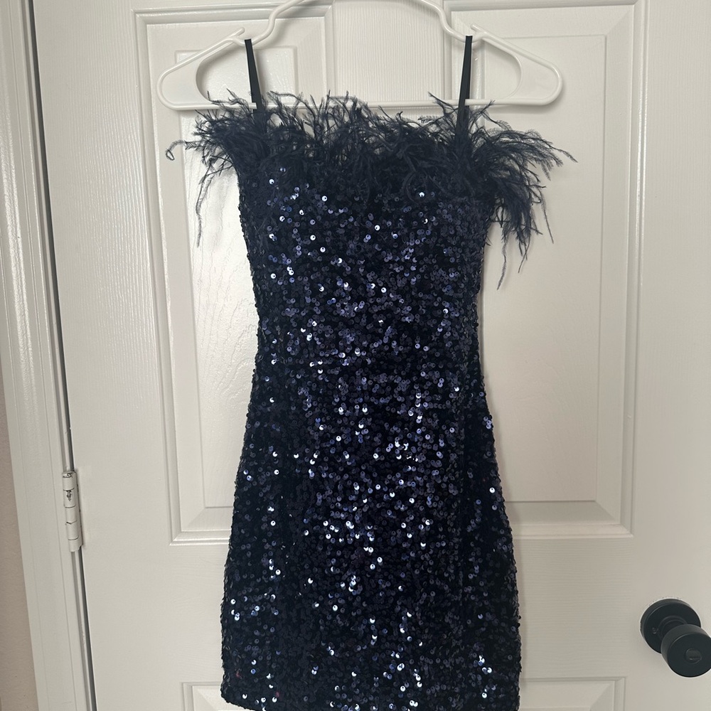 B Darlin Strapless Sequin Dress - Midnight Blue